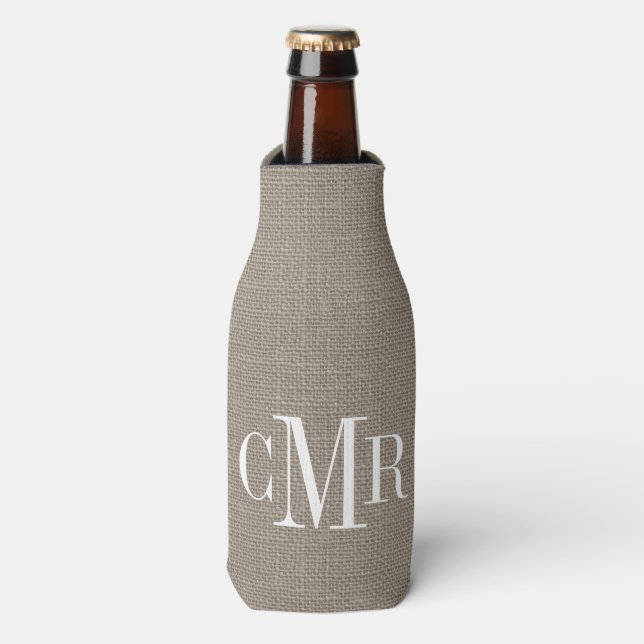 Rustic Burlap Classic Monogram Flaschenkühler (Flaschenvorderseite)