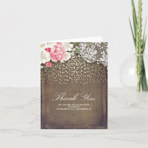Rustic Burlap Gold Confetti Spitze und Blume Dankeskarte