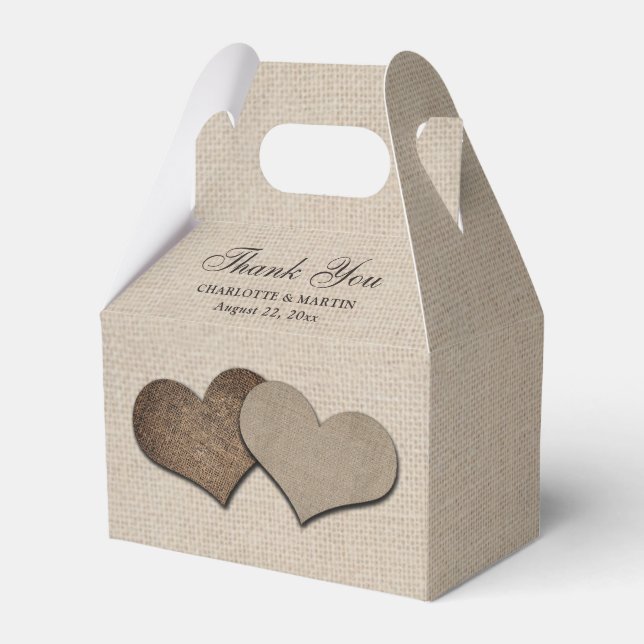 Rustic Burlap Heart Wedding Vielen Dank Geschenkschachtel (Vorderseite)