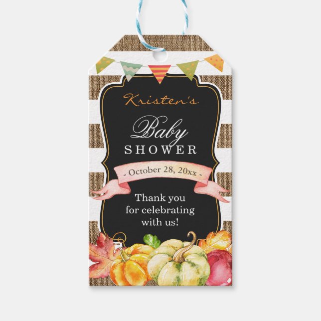 Rustic Burlap Herbst Babydusche Danke Geschenkanhänger (Vorderseite)