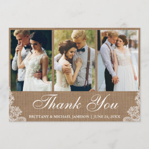 Rustic Burlap Lace 3 Foto Wedding Vielen Dank Dankeskarte