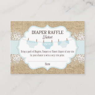 Rustic Burlap Lace Blue Boy Diaper Raffle Ticket Begleitkarte