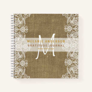 Rustic Burlap Lace Dankbarkeit Dankbarkeit Dankbar Notizbuch