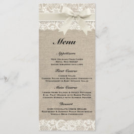 Rustic Burlap & Lace Ivory Wedding Menu Menükarte