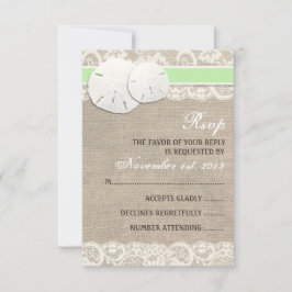Rustic Burlap Lace RSVP Card am Strand - Green