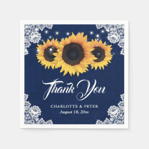 Rustic Burlap Lace Sunflower Navy Blue Wedding Serviette