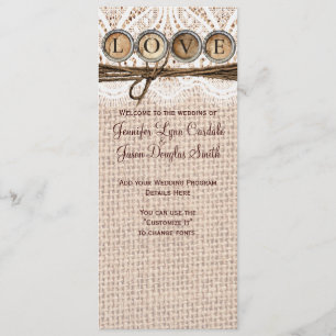 Rustic Burlap Lace Twine LIEBE Wedding Programm