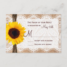 Rustic Burlap Lace Twine Sunflower Wedding RSVP