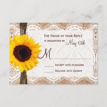 Rustic Burlap Lace Twine Sunflower Wedding RSVP