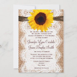 Rustic Burlap Lace Twine Sunflower Wedites Einladung