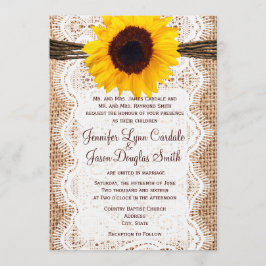 Rustic Burlap Lace Twine Sunflower Wedites Einladung