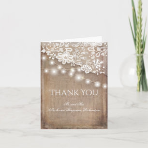 Rustic Burlap Lace und String Lights Vielen Dank Dankeskarte