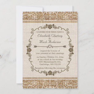 Rustic Burlap Lace Wedding Einladung