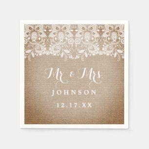 Rustic Burlap Lace Wedding Paper Napkins Serviette