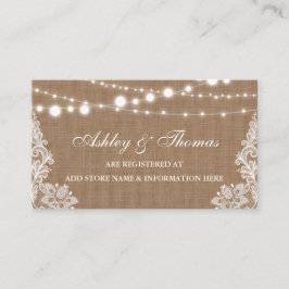 Rustic Burlap Lace Wedding Registry Insert Card