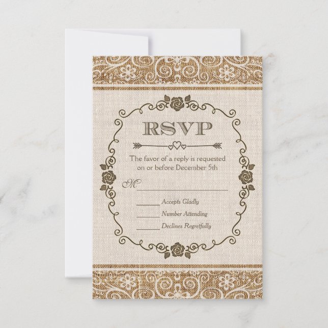 Rustic Burlap Lace Wedding RSVP (Vorderseite)