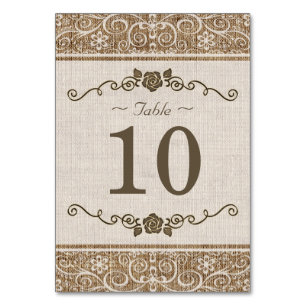 Rustic Burlap Lace - Wedding Tischnummer Card