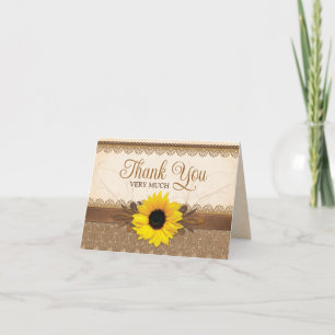 Rustic Burlap Lace Wood Sunflower Wedding Dankeskarte