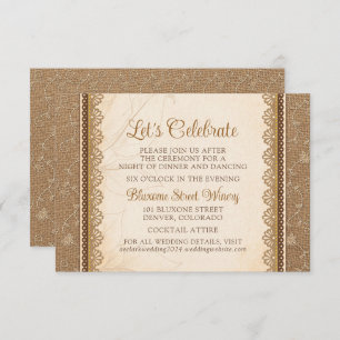 Rustic Burlap LaceWedding Empfang Website Begleitkarte