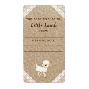 Rustic Burlap Lamb Baby Shower Book Plate