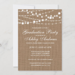 Rustic Burlap Lights Graduation Party Invitation