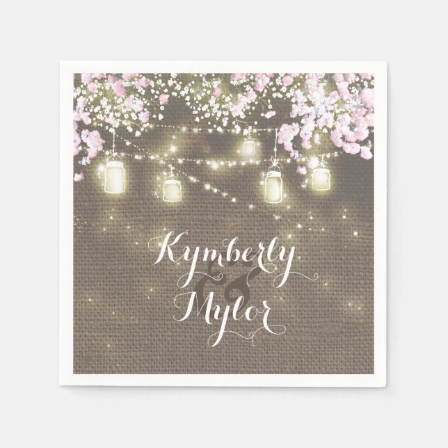 Rustic Burlap Lights Mason Jars Wedding Serviette (Vorderseite)