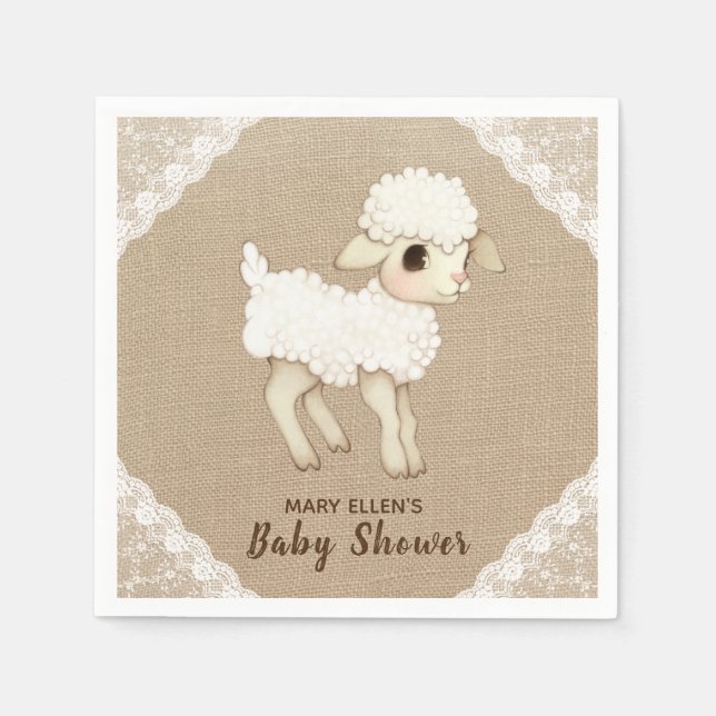 Rustic Burlap Little Lamb Babydusche Papier Napkin Serviette (Vorderseite)