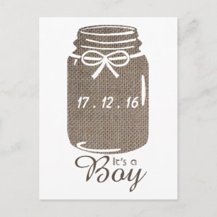 Rustic Burlap Mason Jar Baby Boy Ankündigung