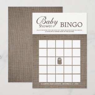 Rustic Burlap Mason Jar Baby Shower Bingo Einladung