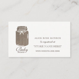 Rustic Burlap Mason Jar Baby Shower Geschenkregist Begleitkarte