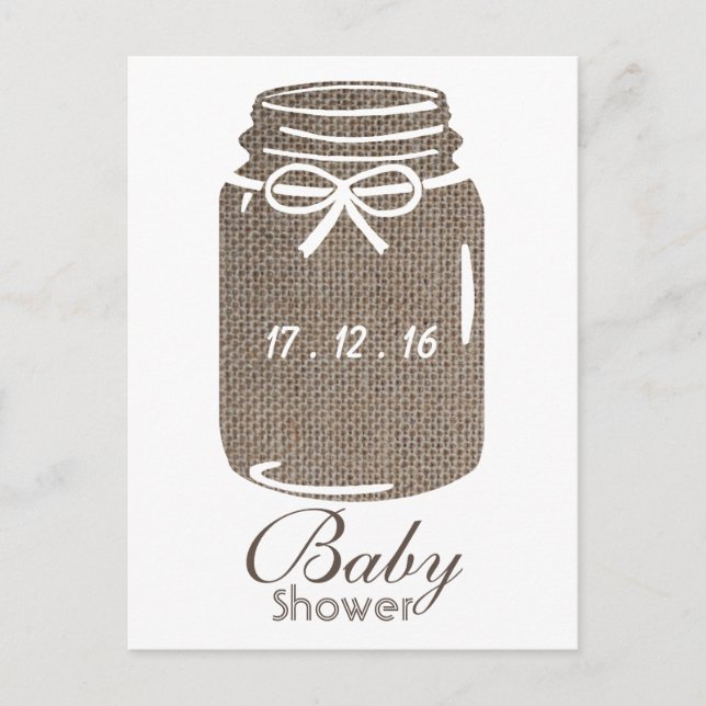 Rustic Burlap Mason Jar Baby shower Invitation (Devant)