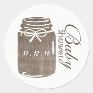 Rustic Burlap Mason Jar Baby Shower Runder Aufkleber