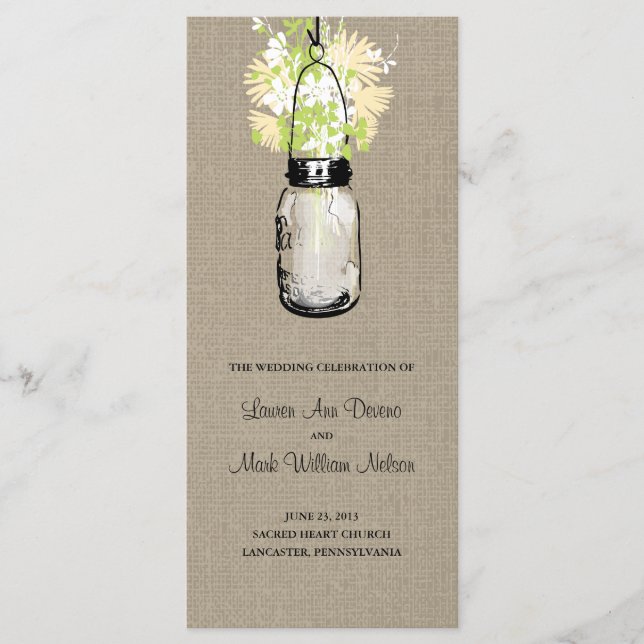 Rustic Burlap Mason Jar et le programme Fleur sauv (Devant)