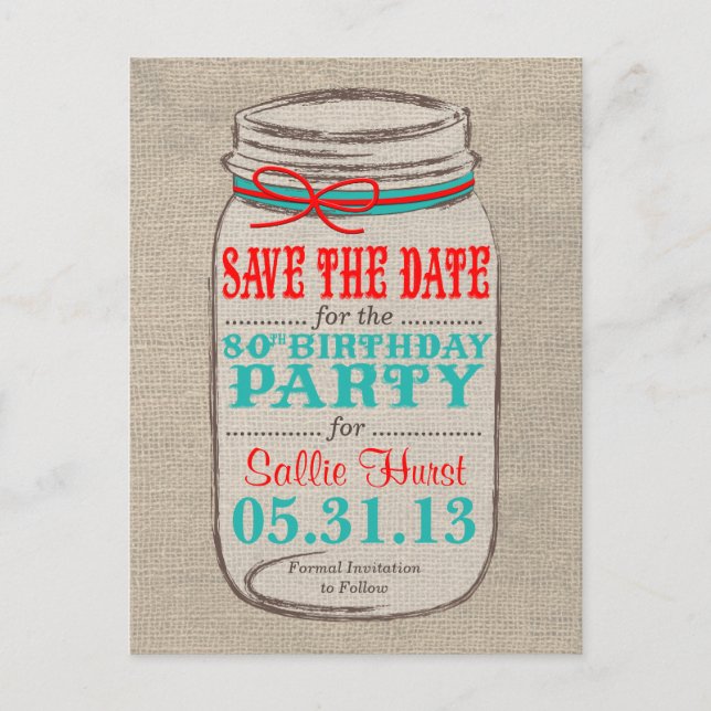 Rustic Burlap & Mason Jar Invitation d'anniversair (Devant)