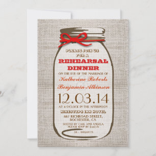 Rustic Burlap Mason Jar Probe Dinner Einladung
