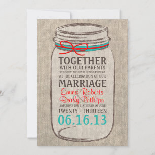 Rustic Burlap & Mason Jar Wedding Einladung