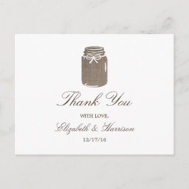 Rustic Burlap Mason Jar Wedding Vielen Dank Postkarte