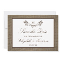 Rustic Burlap Monogram Branch Save the Date