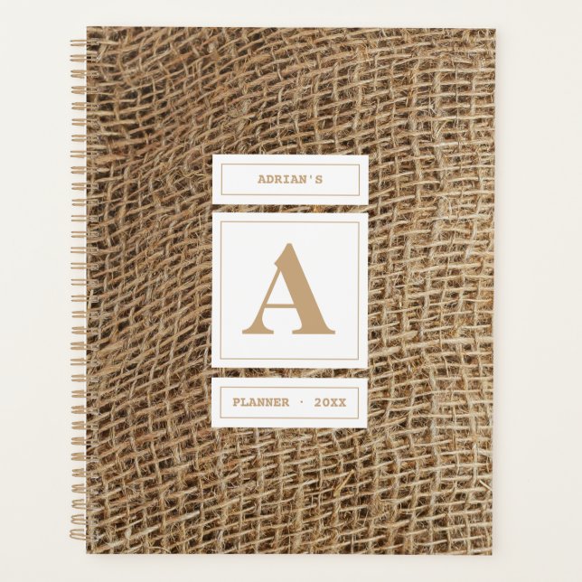Rustic Burlap Monogramme Manuel de nomination init (Devant)