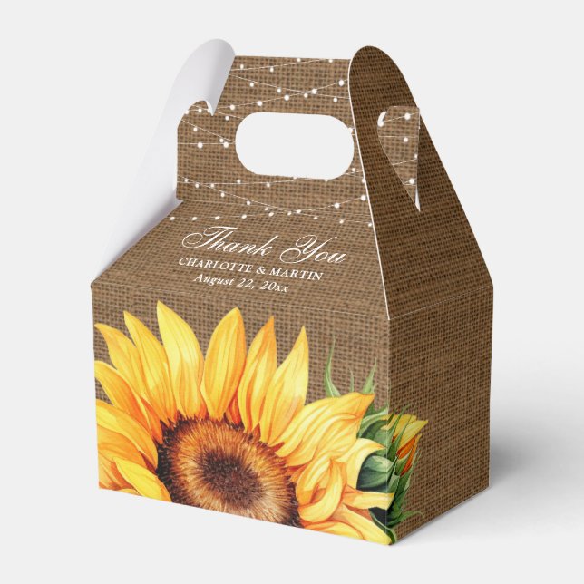 Rustic Burlap Sonnenblume Gastgeschenk Hochzeit Bo Geschenkschachtel (Vorderseite)