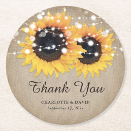 Rustic Burlap Sonnenblume Hochzeit Vielen Dank Runder Pappuntersetzer