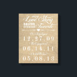 Rustic Burlap Story Wedding Date Leinwand<br><div class="desc">Diese maßgeschneiderte Leinwand ist das perfekte Geschenk für Ihren großen Anderen. Dieser Artikel zeigt einen rustikalen Einbruch-Look Hintergrund mit der Überschrift "Jede Liebe Geschichte ist schön, aber unsere ist mein Favorit". Passen Sie die Termine mit dem Tag an, an dem Sie sich kennengelernt haben, dem Tag, an dem Sie verlobt...</div>