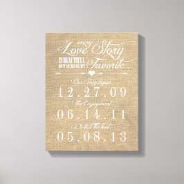 Rustic Burlap Story Wedding Date Leinwand