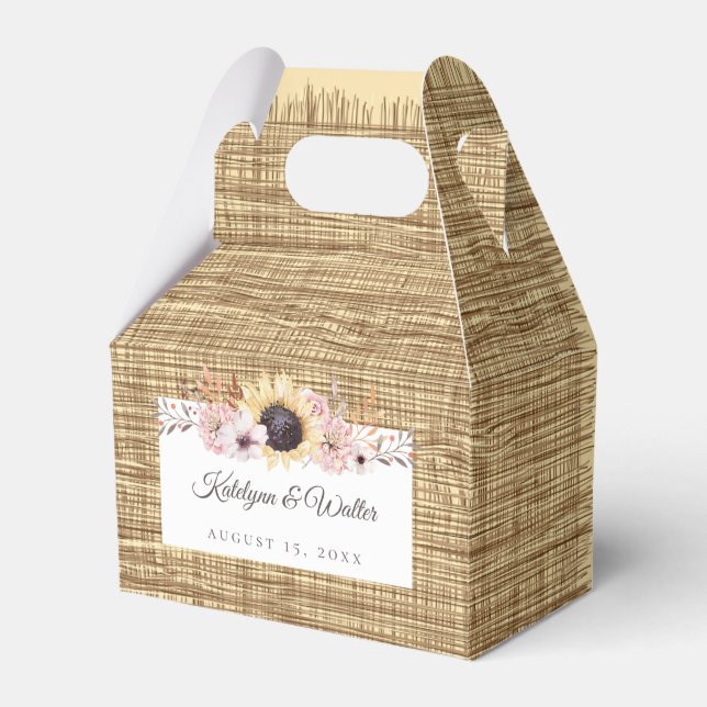 Rustic Burlap Sunflower Bouquet Wedding Geschenkschachtel (Vorderseite)