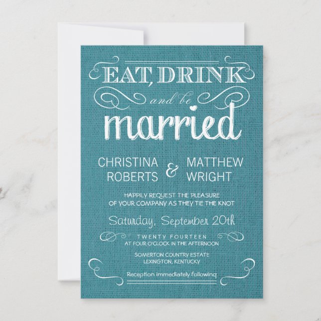 Rustic Burlap Vintag Blue Wedding Einladungen (Vorderseite)