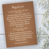 Rustic Burlap Wedding Directions Card