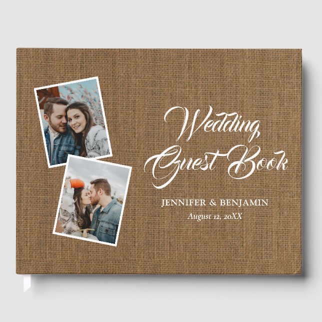 Rustic Burlap Wedding Foto Gästebuch (Vorderseite)