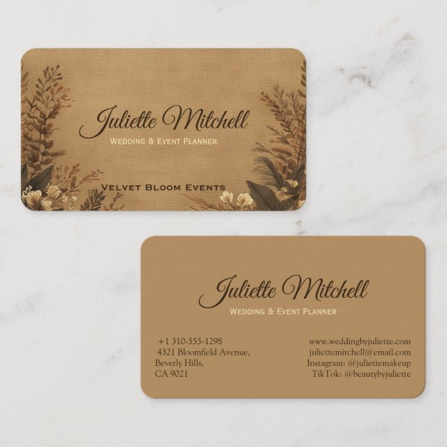 Rustic Burlap Wedding Planner Business Card Visitenkarte (Vorne/Hinten)