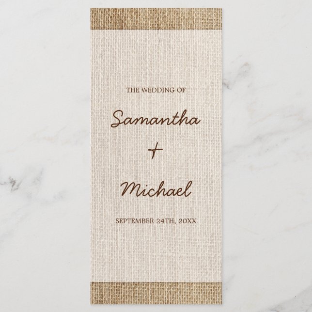 Rustic Burlap Wedding Programm (Vorderseite)
