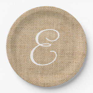 Rustic Burlap Wedding Simple Monogram Pappteller